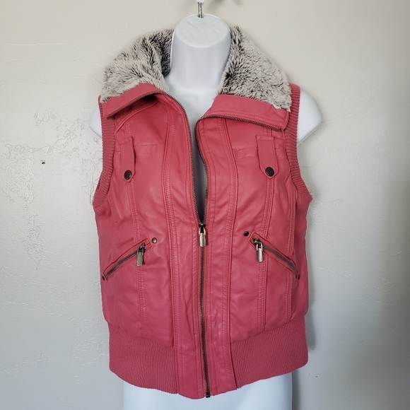 Ruby Rose Medium Pink Faux Leather Vest Grey Fur Lining Full Zip Winter Fall - Picture 1 of 10